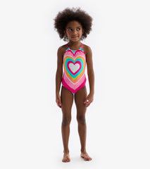 Psychedelic Heart Gather Front Swimsuit | Hatley US Girls