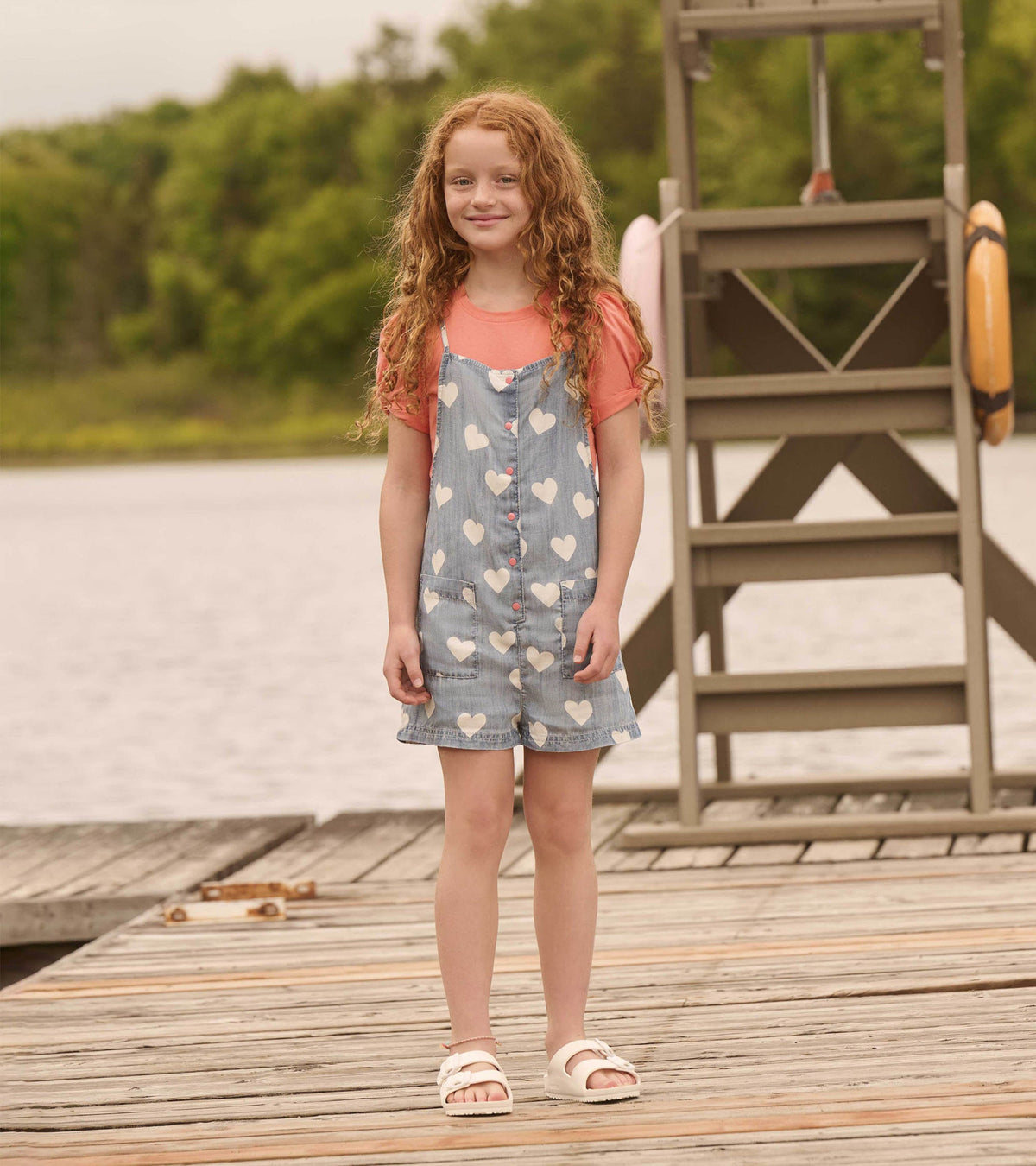 Girls Hearts Slouchy Overalls | Hatley