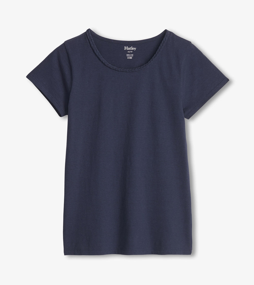 Braided Neck Tee - Navy | Hatley