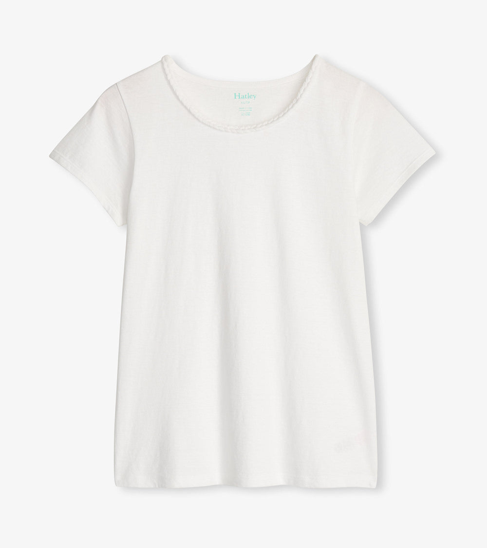 Braided Neck Tee - White | Hatley Discount Women