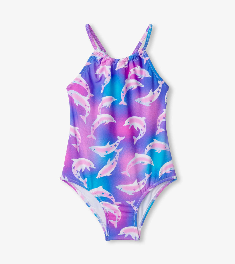 Girls Airbrush Dolphins Gather Front Swimsuit | Hatley Discount Girls
