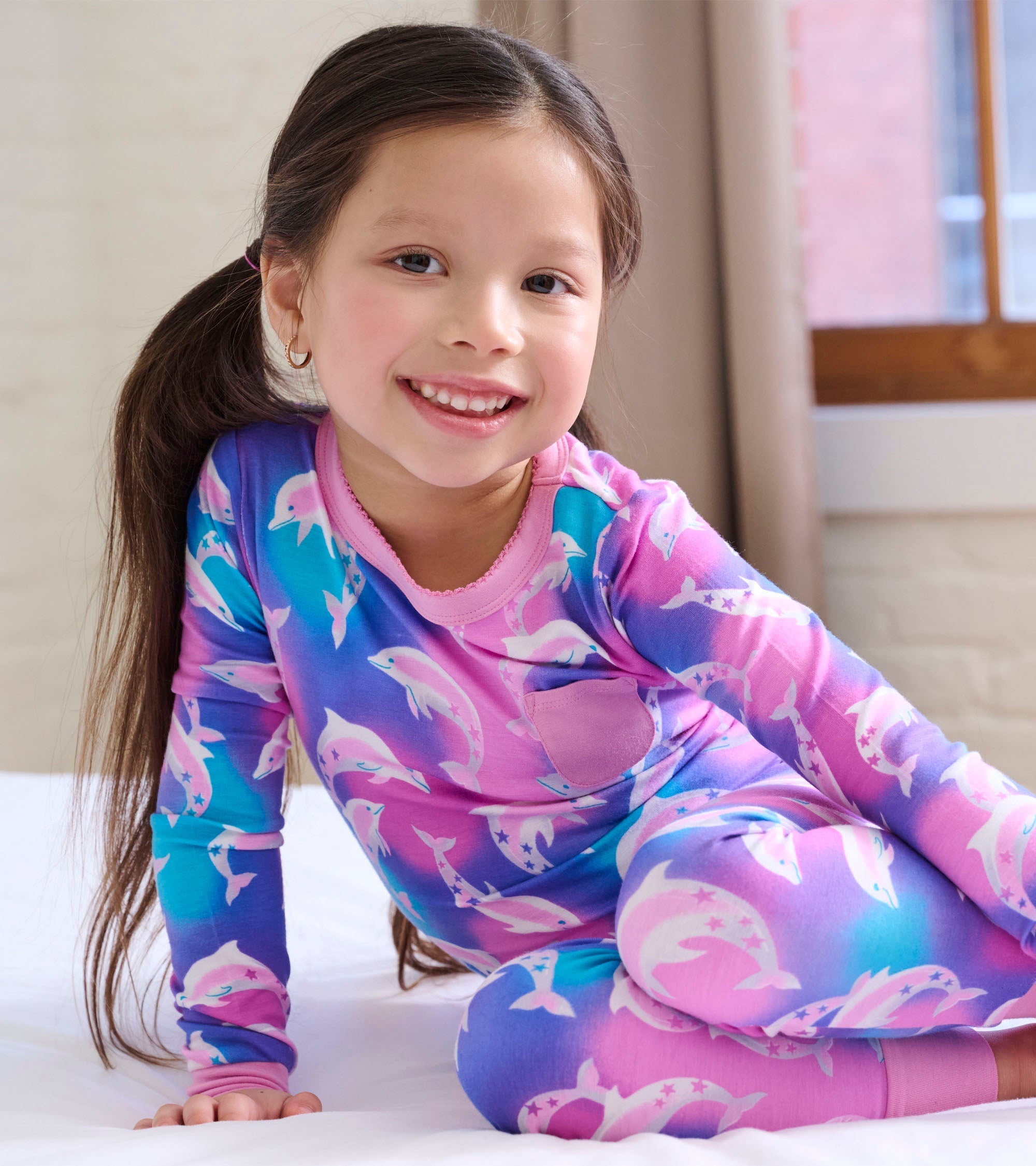 Girls Airbrush Dolphins Bamboo Pajama Set | Hatley Discount Girls