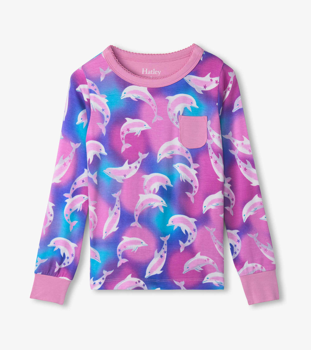 Girls Airbrush Dolphins Bamboo Pajama Set | Hatley Discount Girls