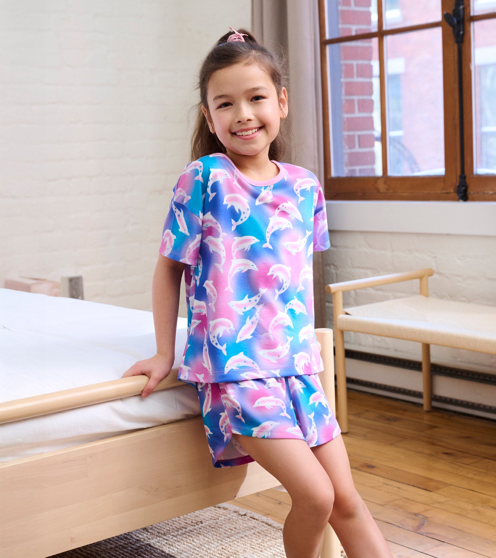 Girls Airbrush Dolphins Tee and Shorts Pajama Set | Hatley Discount Girls