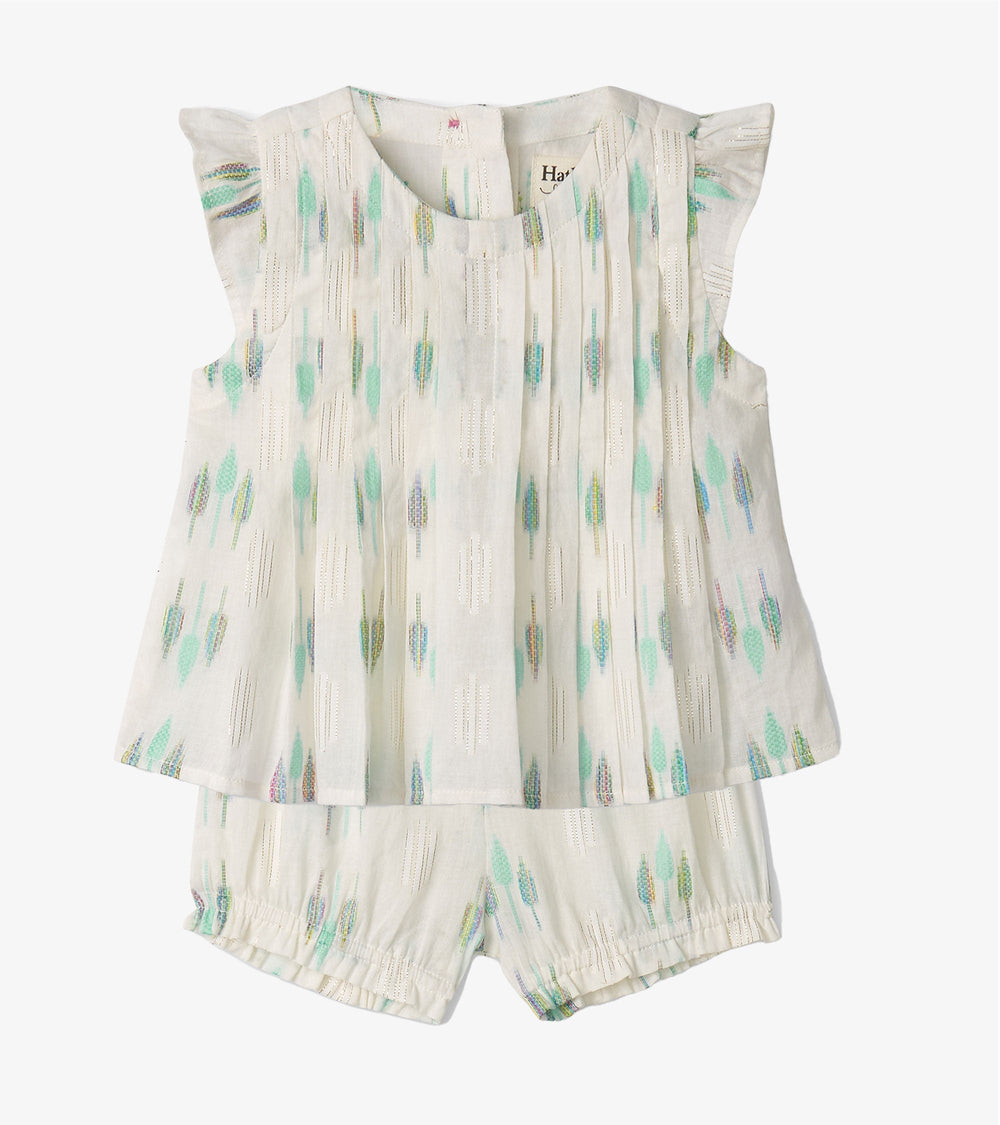 Baby & Toddler Girls Blue Feathers Pin Tuck Tup & Bloomer Set | Hatley Discount Baby & Toddler