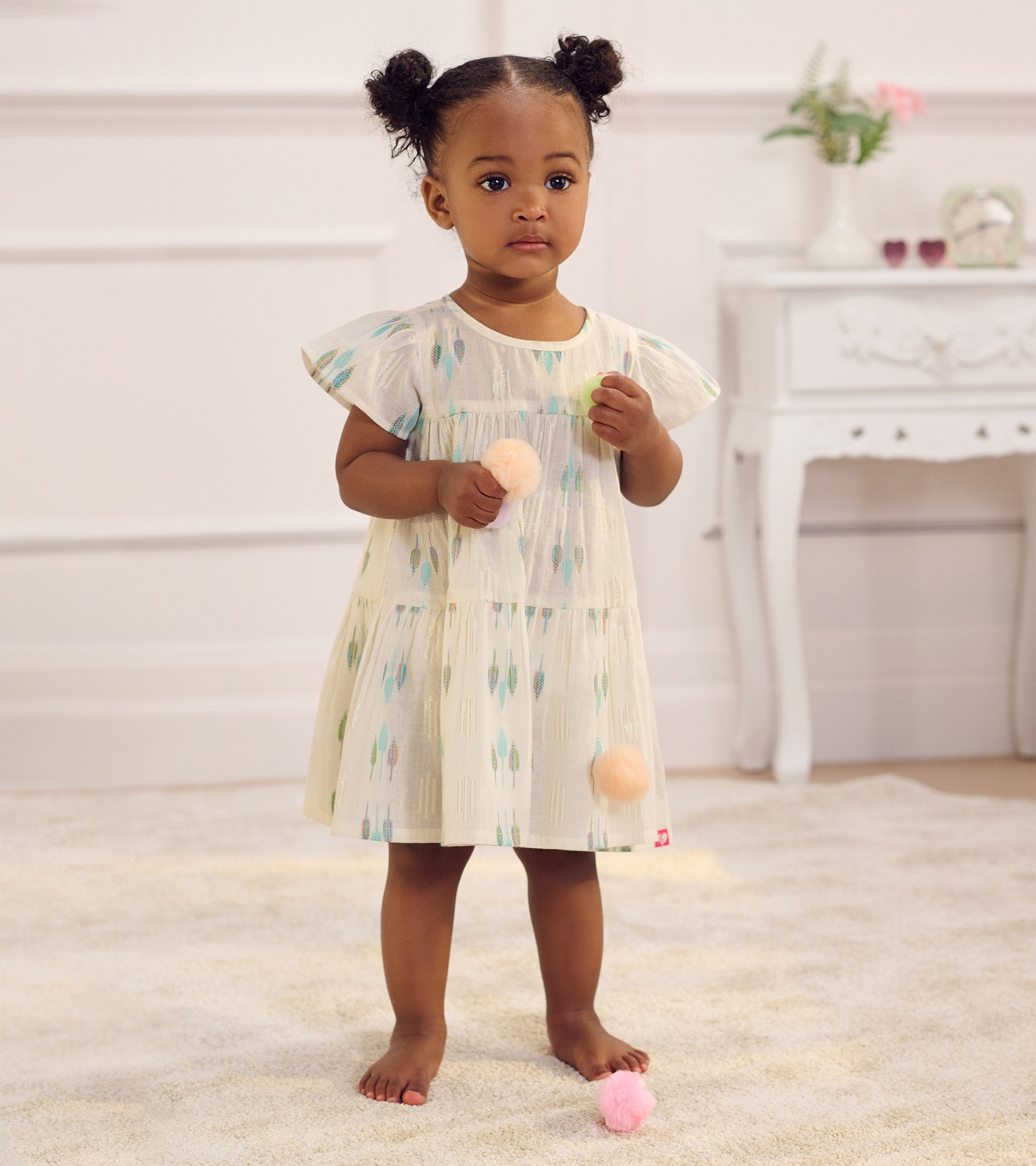 Baby & Toddler Girls Blue Feathers Woven Puff Dress | Hatley Onsale Baby & Toddler