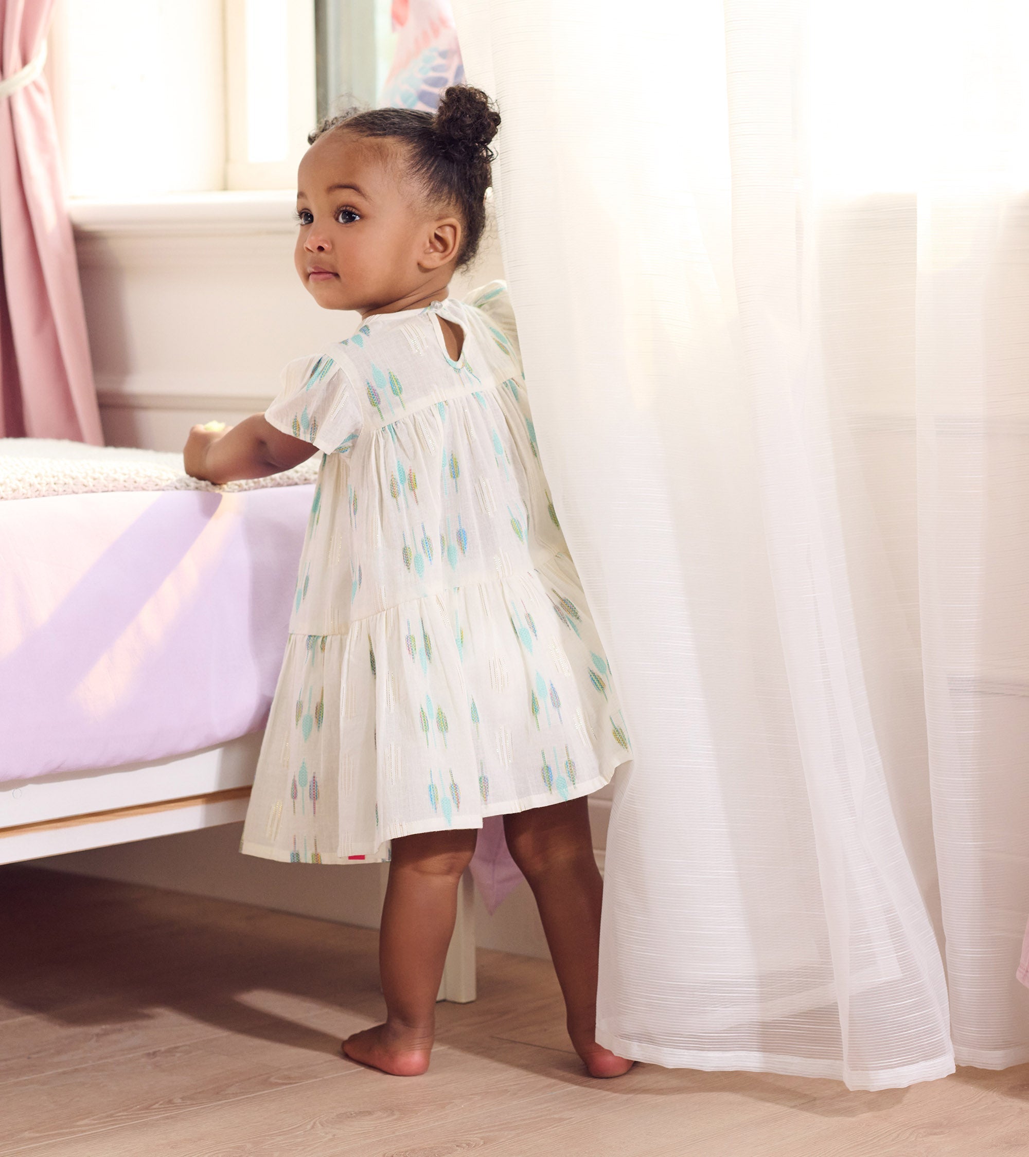 Baby & Toddler Girls Blue Feathers Woven Puff Dress | Hatley Onsale Baby & Toddler