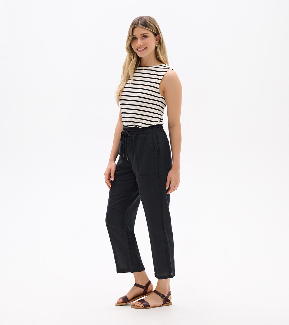 Straight Leg Linen Pants - Black | Hatley Women