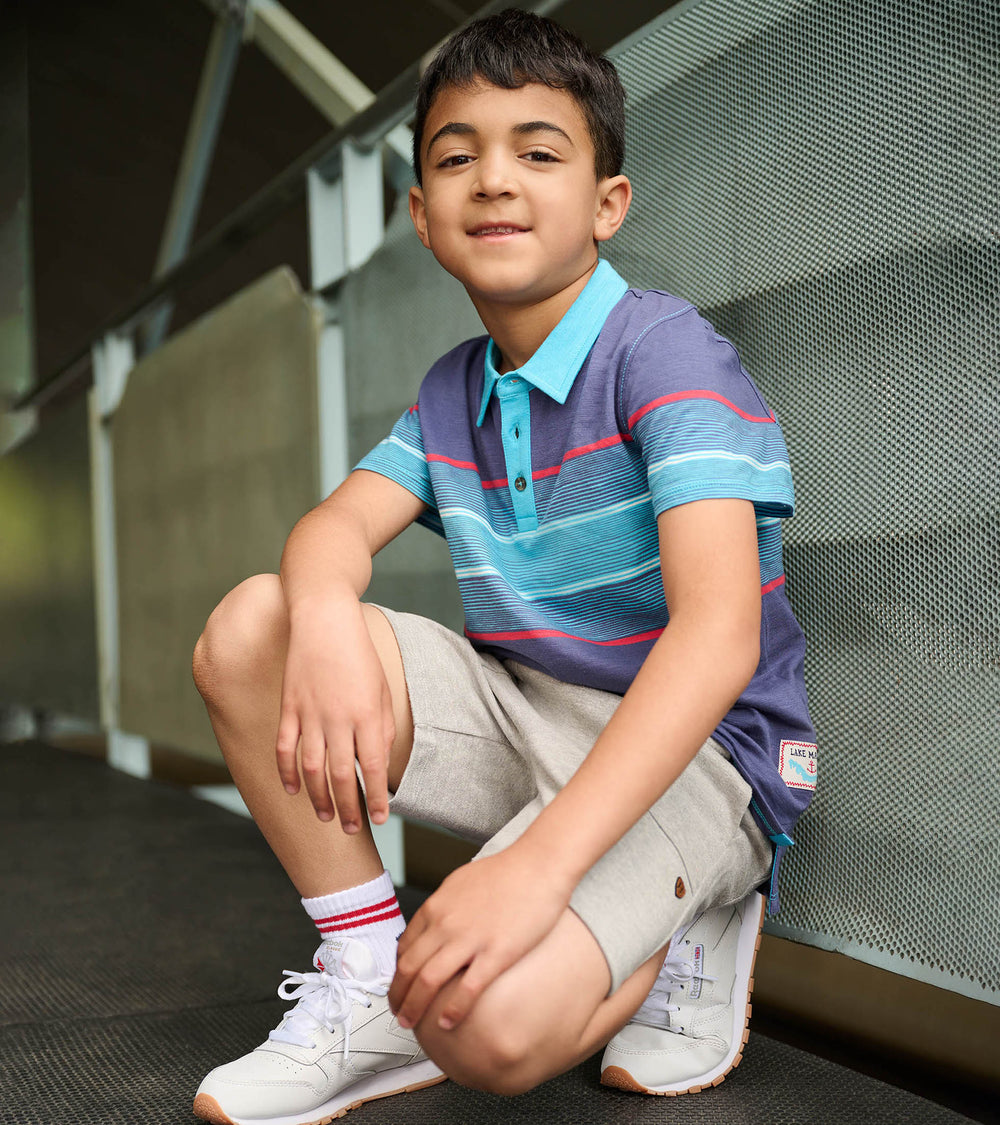 Boys Striped Blue Polo Tee | Hatley Boys