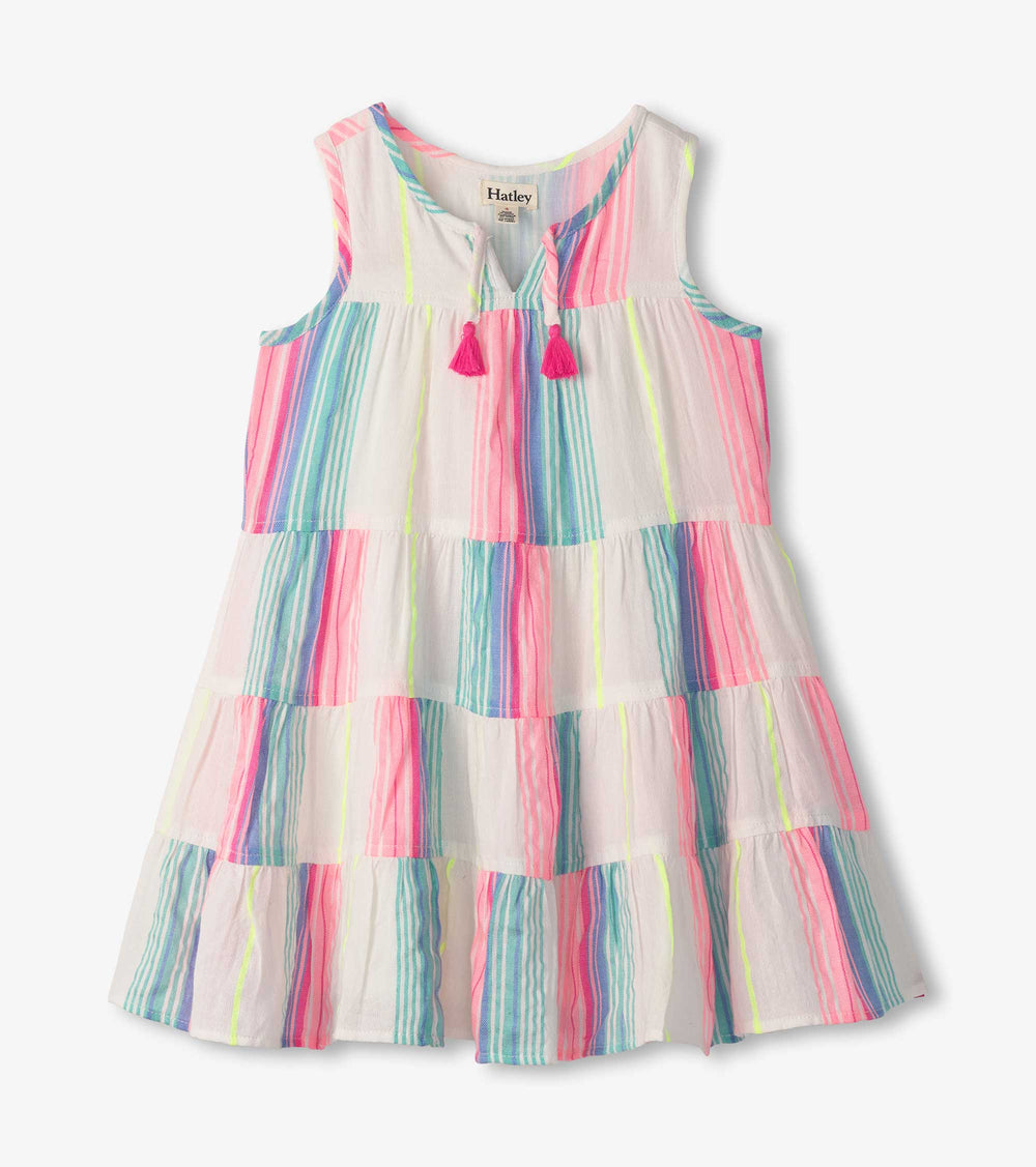 Girls Neon Stripes Tiered Dress | Hatley For Girls