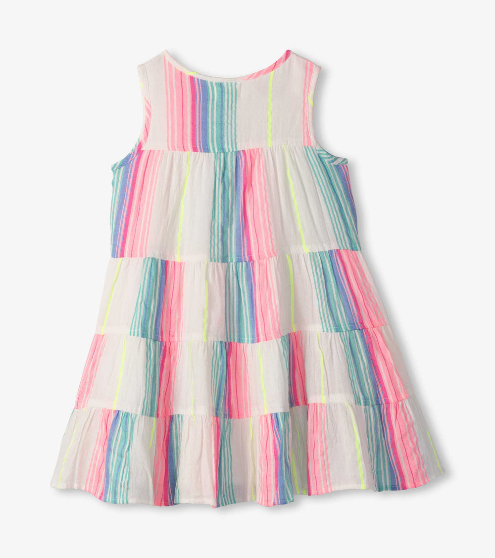 Girls Neon Stripes Tiered Dress | Hatley For Girls