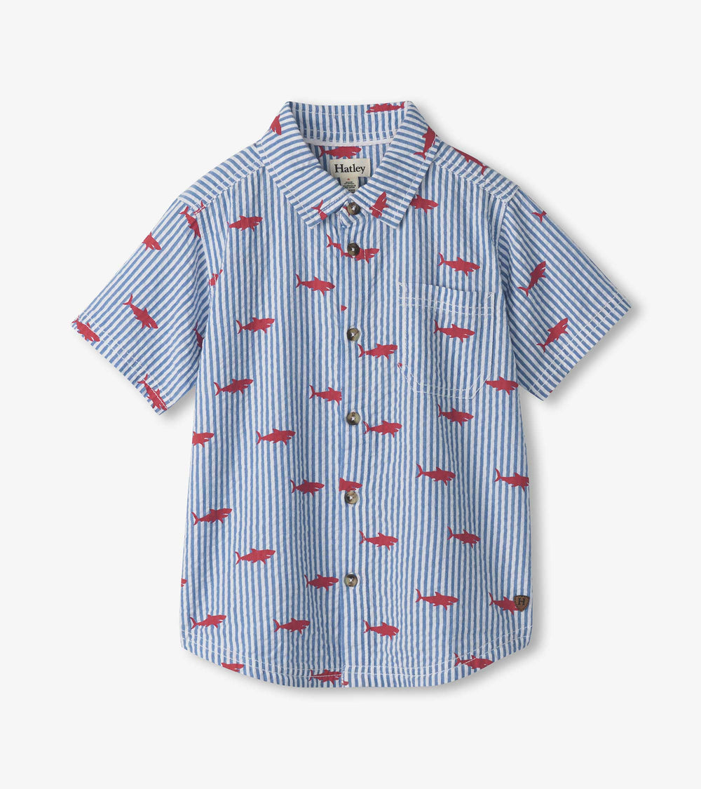 Boys Shark Silhouette Button Down Shirt | Hatley Outlet Boys