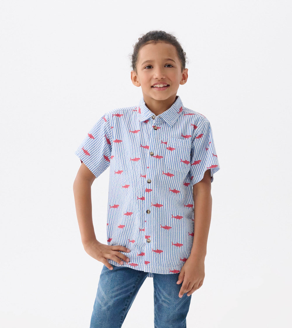Boys Shark Silhouette Button Down Shirt | Hatley Outlet Boys