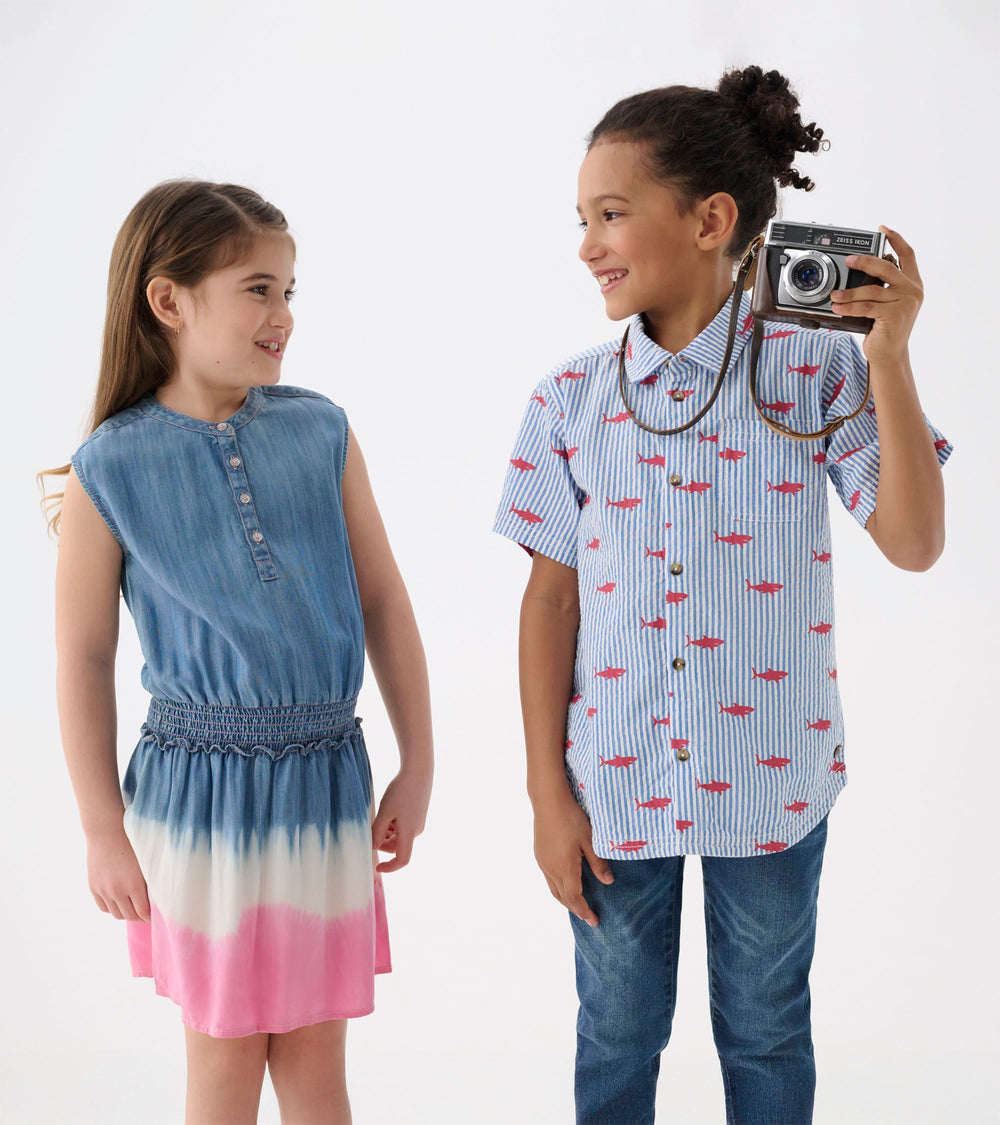 Boys Shark Silhouette Button Down Shirt | Hatley Outlet Boys