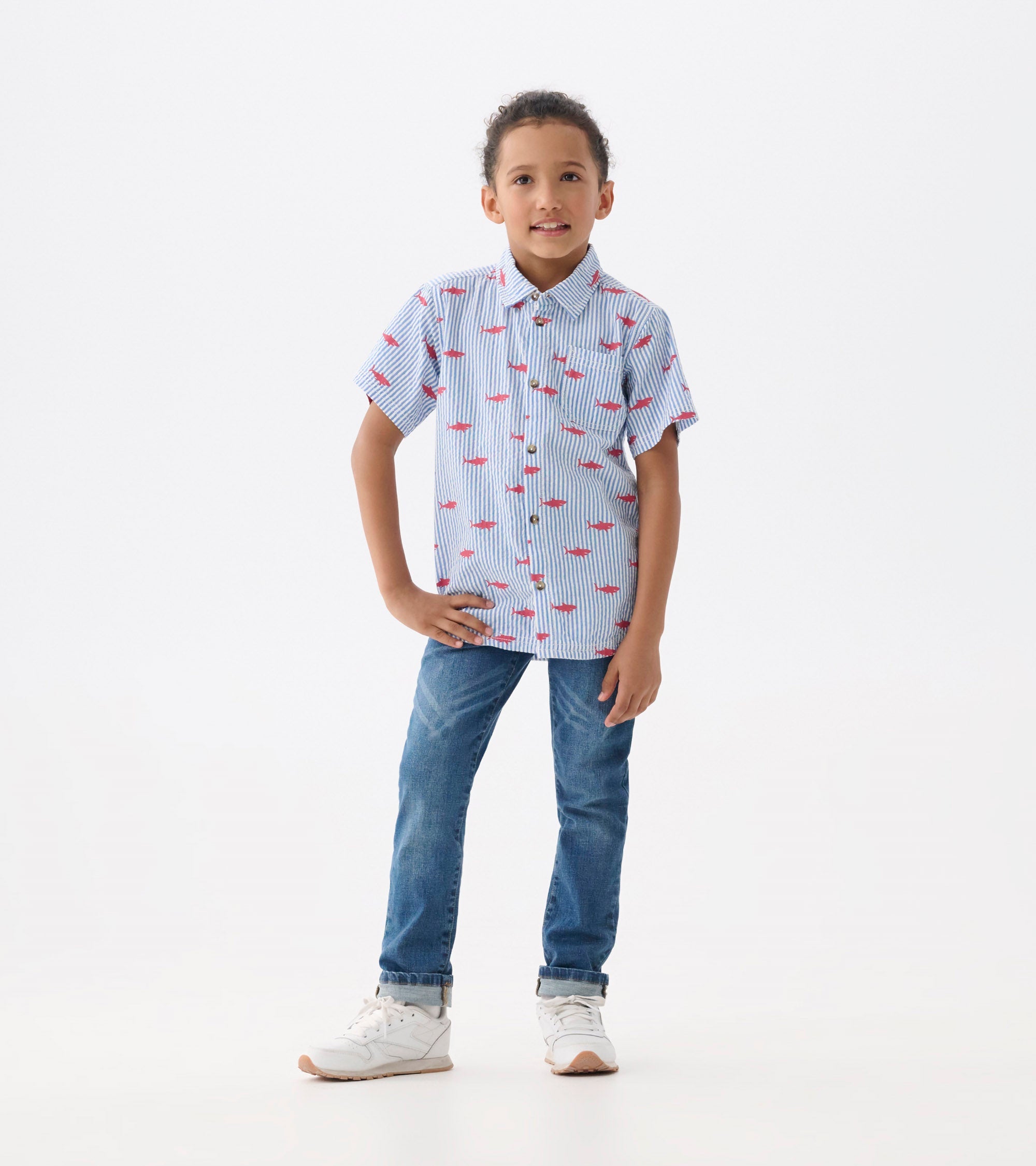 Boys Shark Silhouette Button Down Shirt | Hatley Outlet Boys