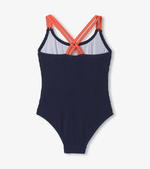 Girls Patriot Blue Cross Strap Swimsuit | Hatley US Girls