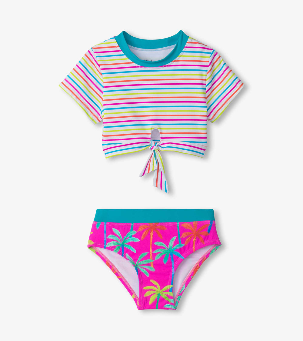 Girls Printed Palms Short Sleeve Tankini Set | Hatley