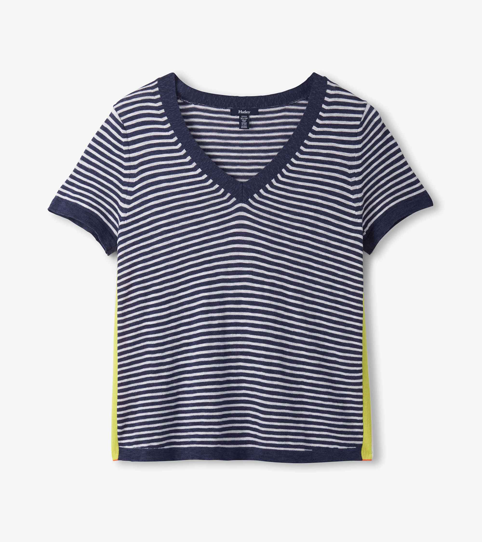 V-Neck Knit Tee - Patriot Blue Stripes | Hatley Discount Women