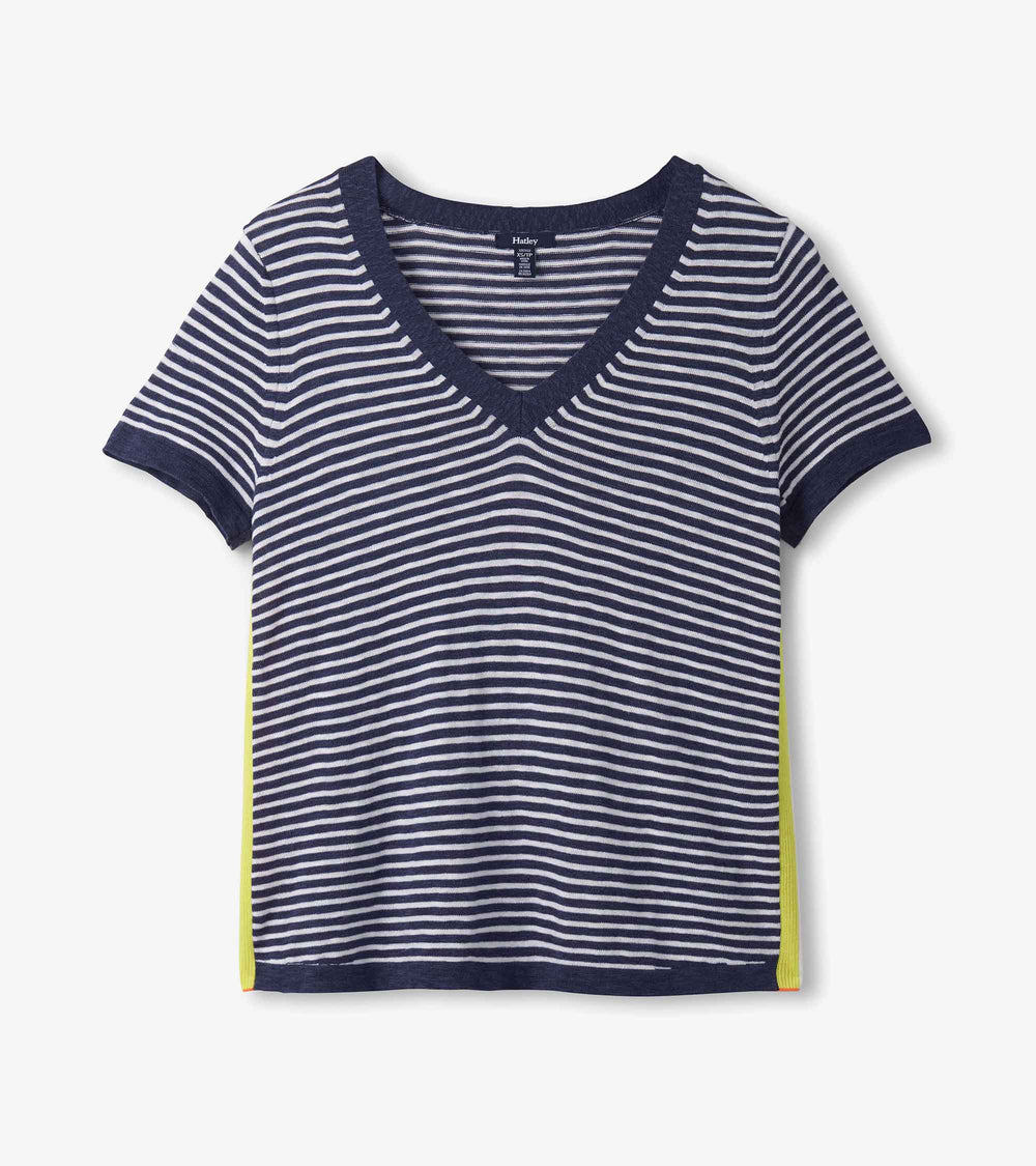 V-Neck Knit Tee - Patriot Blue Stripes | Hatley Discount Women