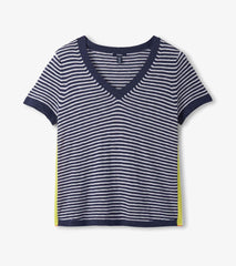 V-Neck Knit Tee - Patriot Blue Stripes | Hatley Discount Women