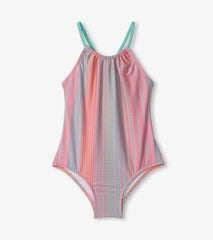Girls Shimmer Stripe Gather Front Swimsuit | Hatley Outlet Girls