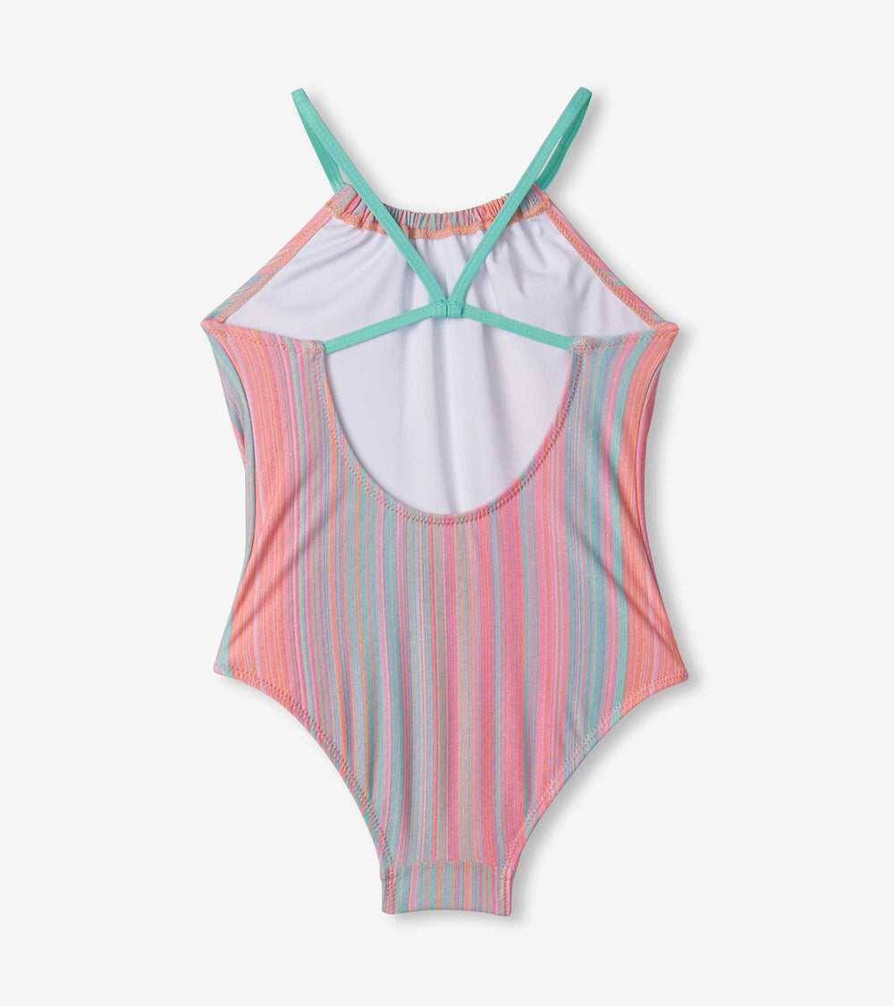 Girls Shimmer Stripe Gather Front Swimsuit | Hatley Outlet Girls