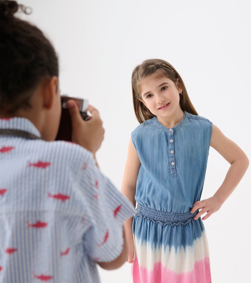 Girls Sapphire Stripes Smocked Waist Dress | Hatley Girls