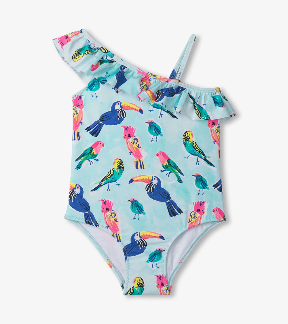 Girls Tropical Birds Ruffle Trim Swimsuit | Hatley For Girls