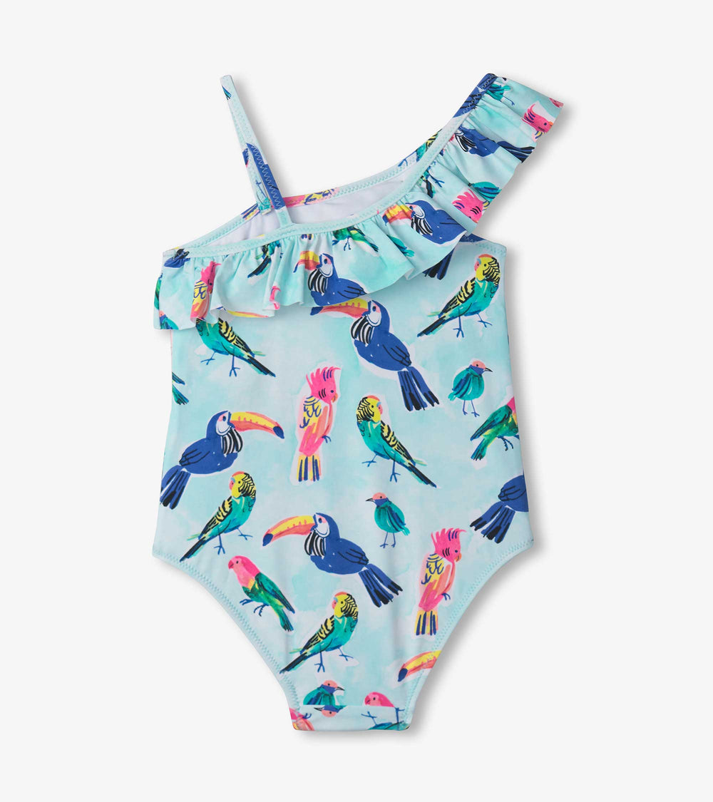 Girls Tropical Birds Ruffle Trim Swimsuit | Hatley For Girls