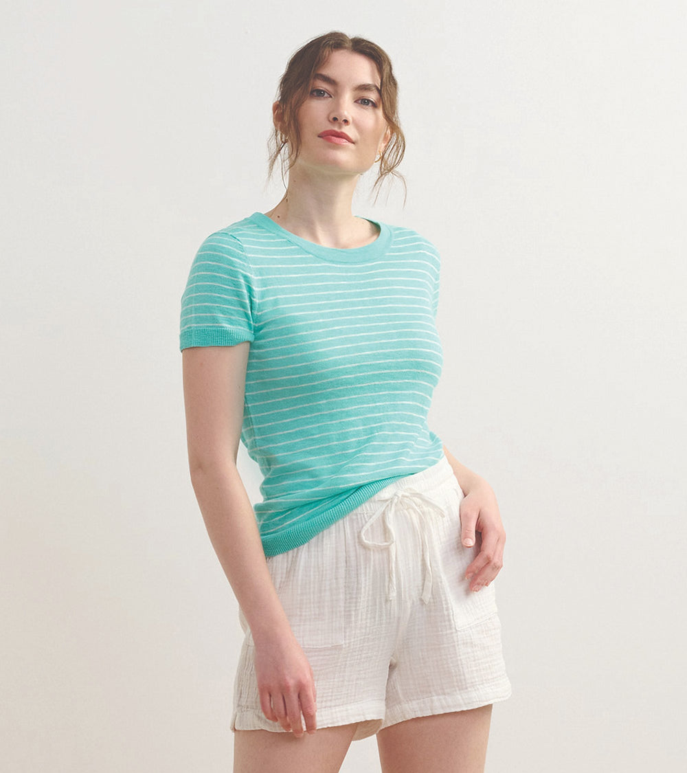 Simone Knit Tee - Teal Stripes | Hatley Onsale Women