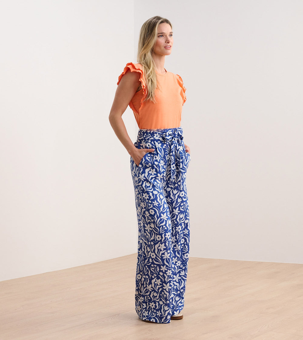Belted Wide Leg Pants - Wavy Flowers | Hatley Discount Women