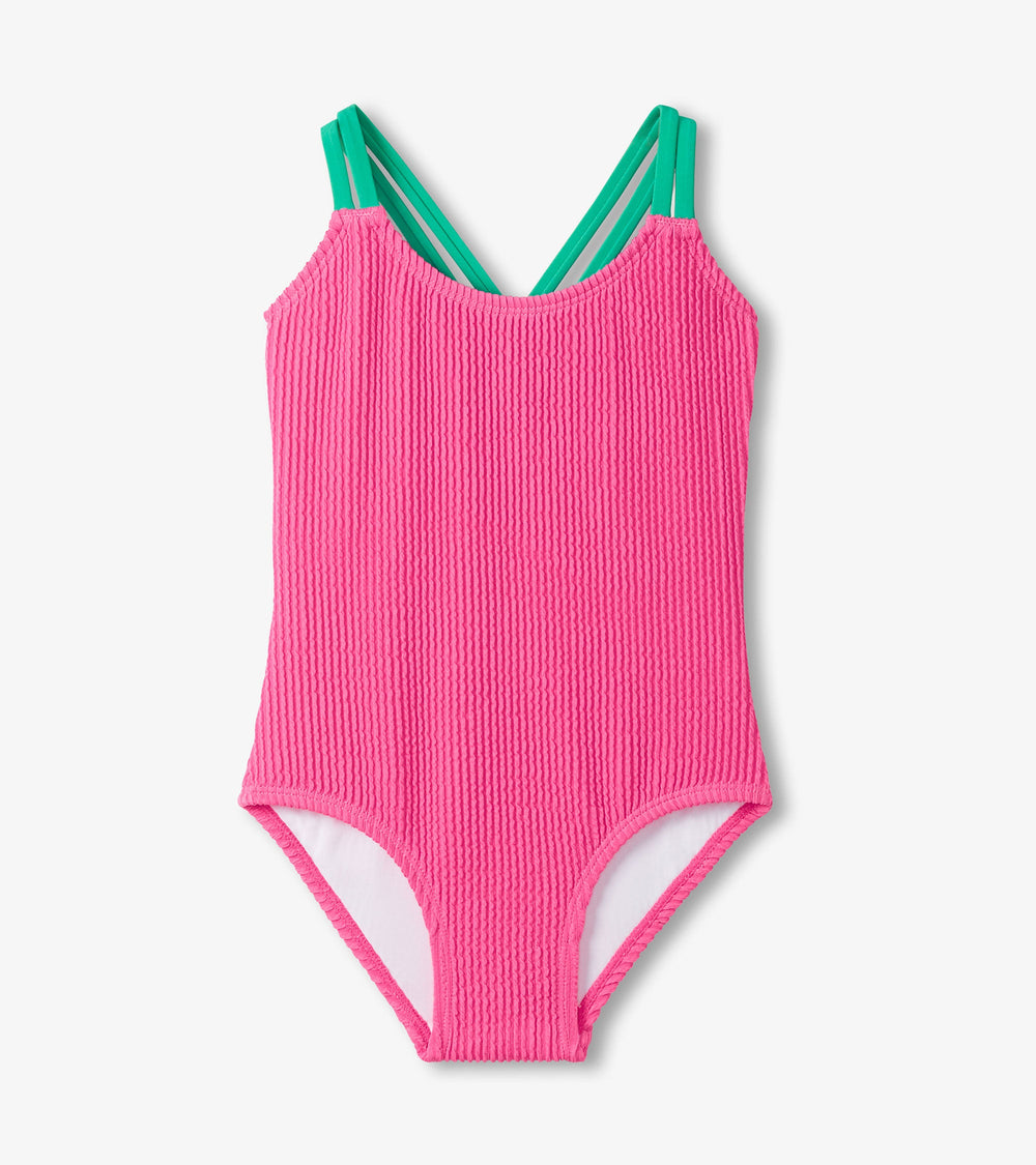 Girls Hot Pink Ribbed One-Piece Swimsuit | Hatley Onsale Girls