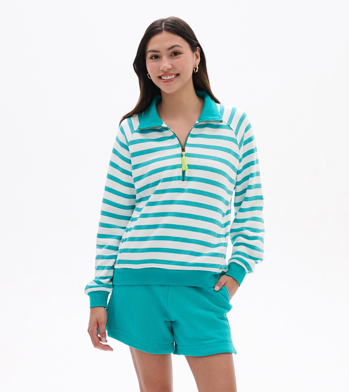 Mock Neck Pullover - Green Ceramic Stripes | Hatley Outlet Women