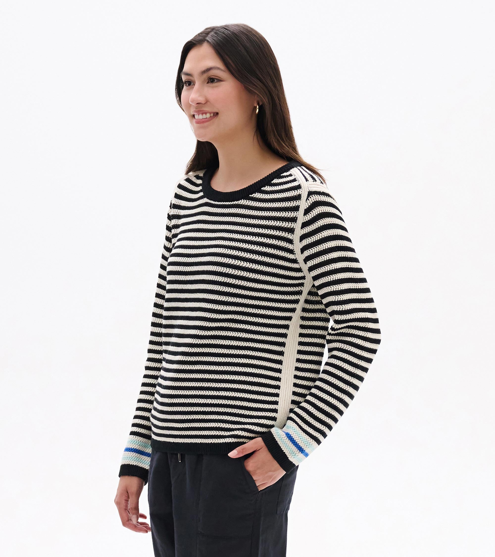 Pointelle Stripe Sweater - Classic Black | Hatley Women