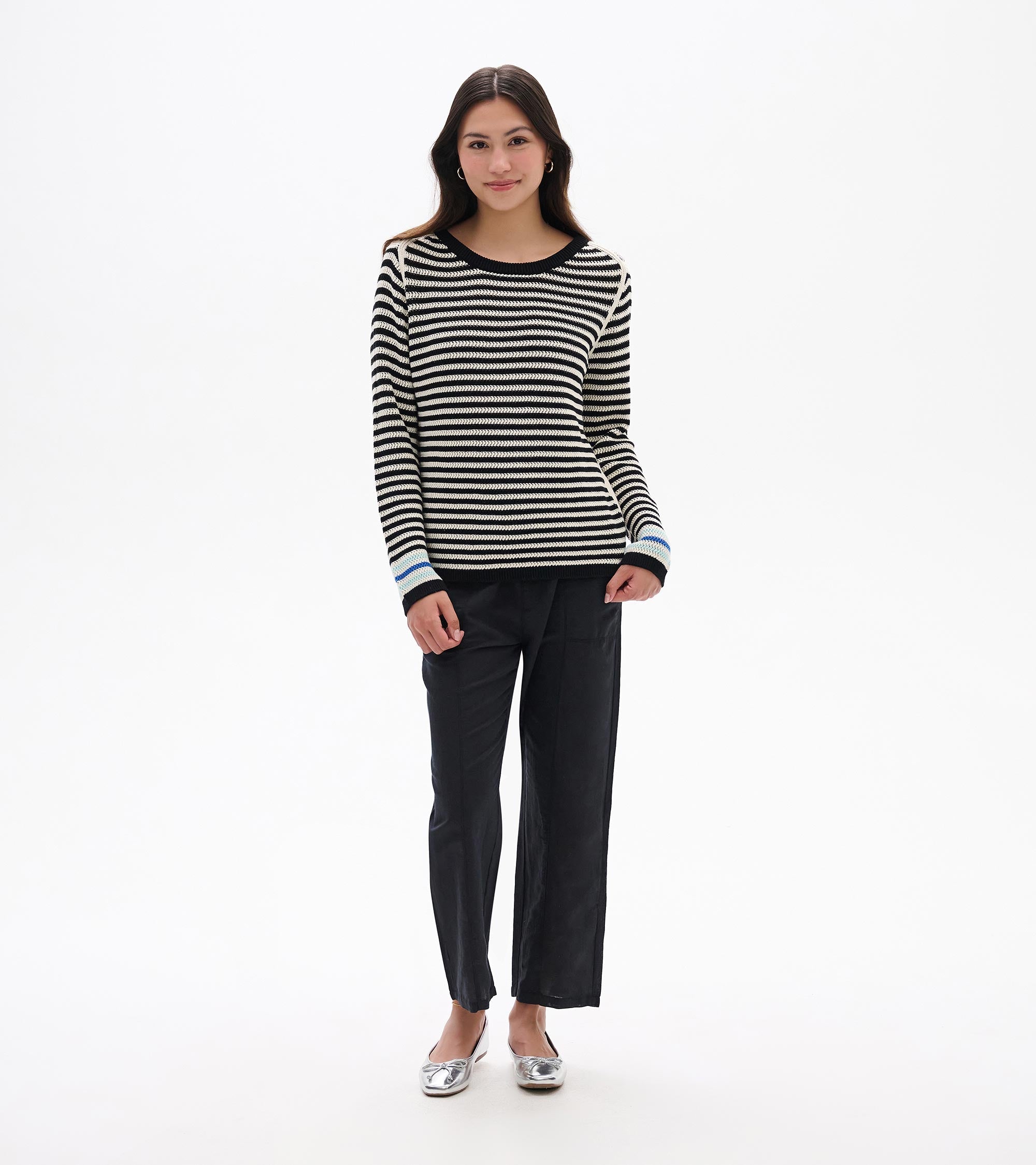 Pointelle Stripe Sweater - Classic Black | Hatley Women