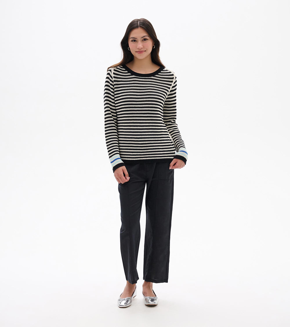 Pointelle Stripe Sweater - Classic Black | Hatley Women