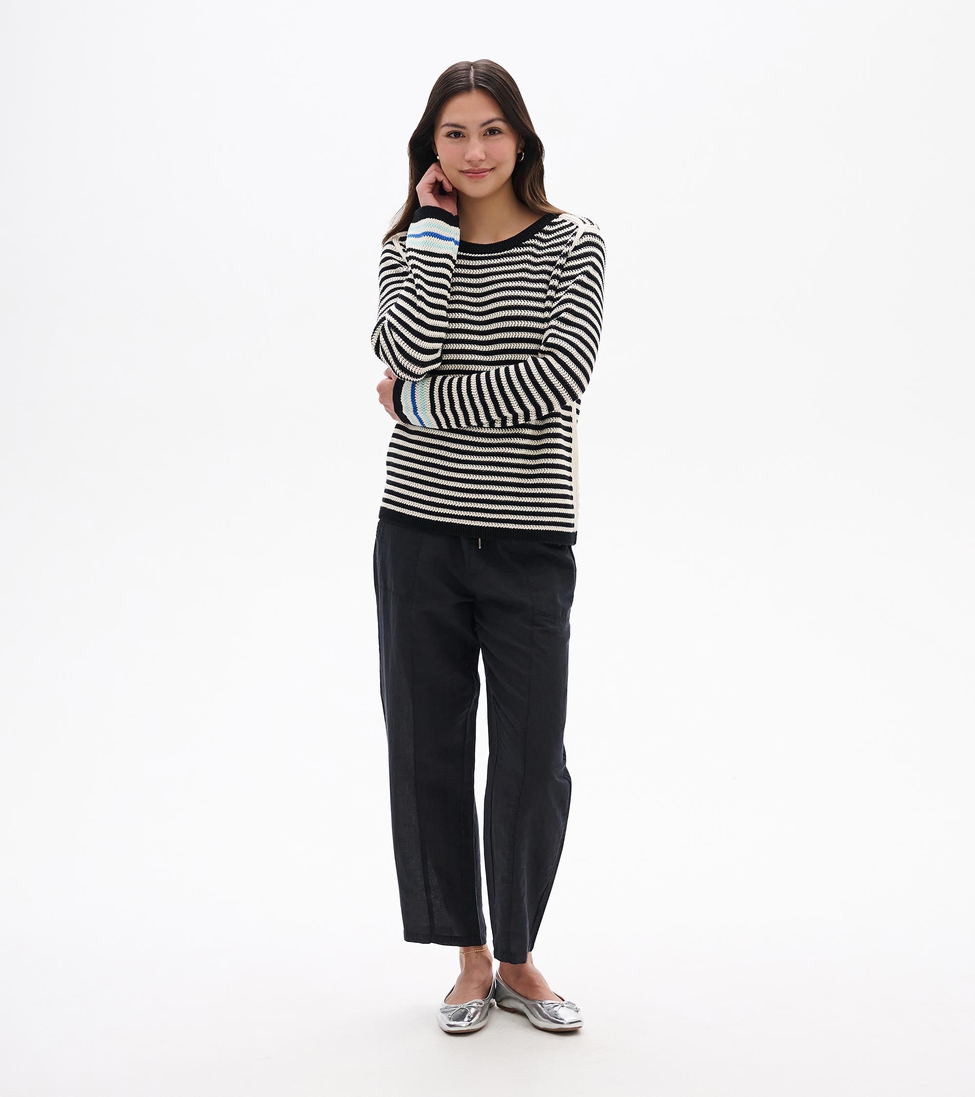 Pointelle Stripe Sweater - Classic Black | Hatley Women