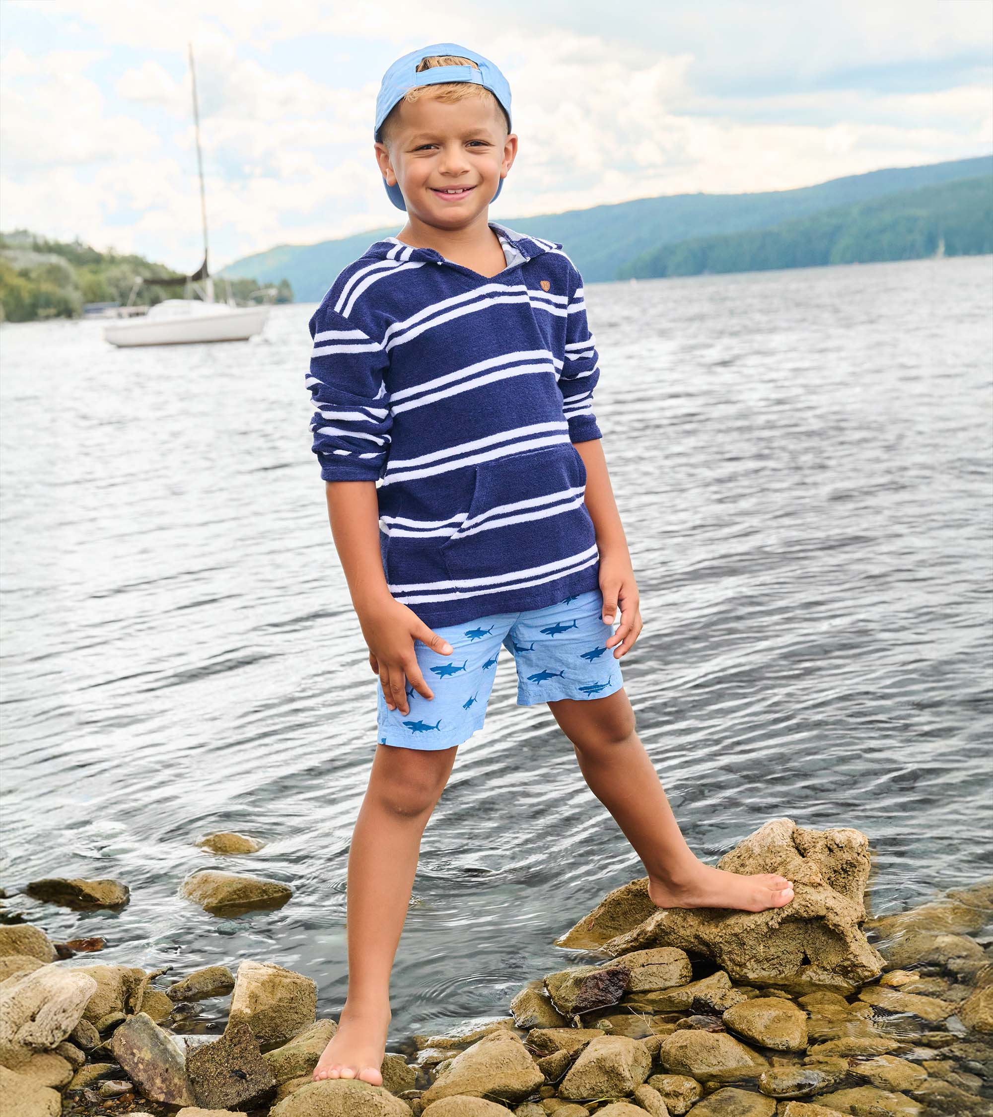 Boys Navy Stripes Hooded Long Sleeve Cover-Up | Hatley Sale Boys
