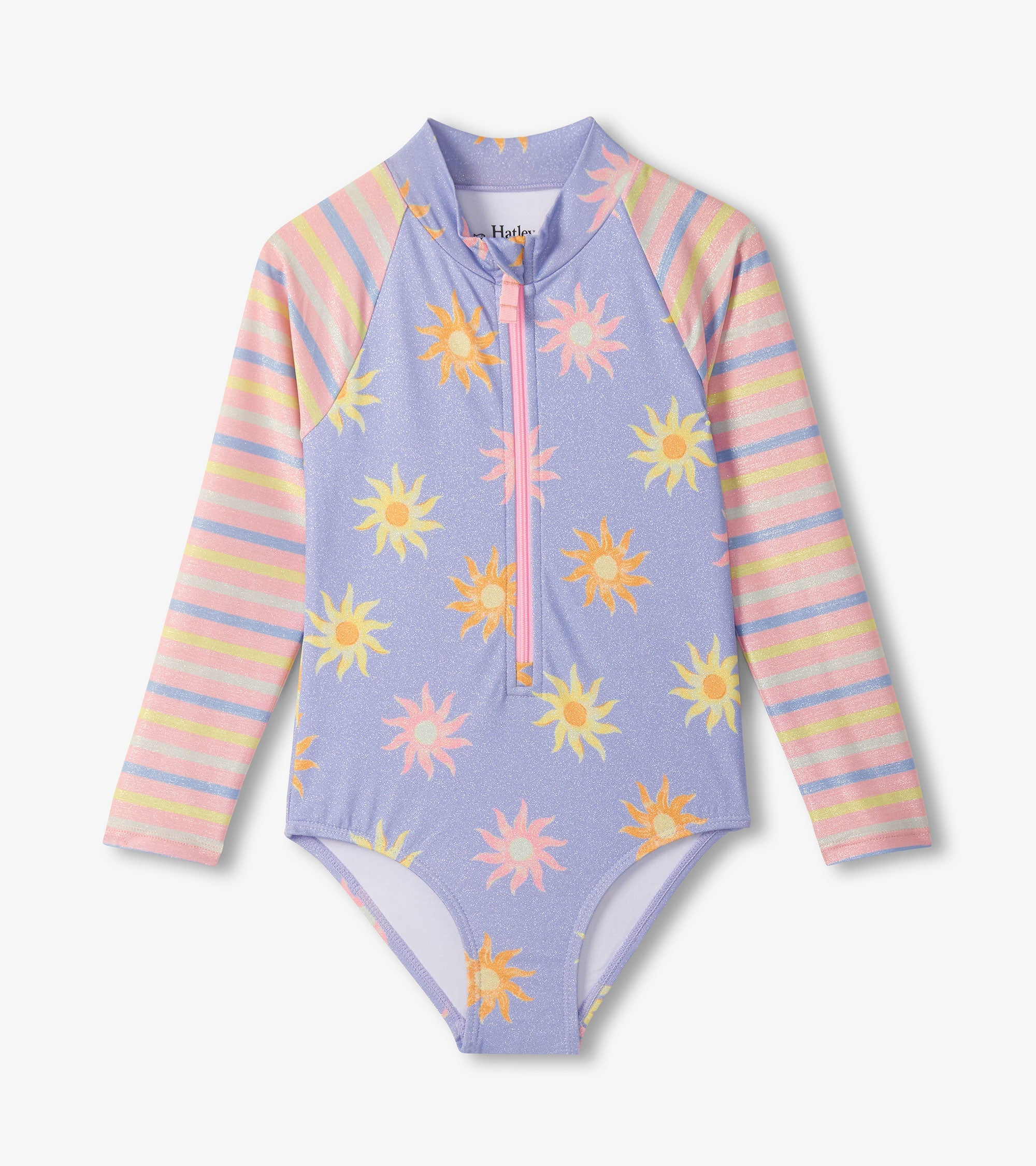 Girls Lavender Sunshine Long Sleeve One-Piece Rashguard Swimsuit | Hatley