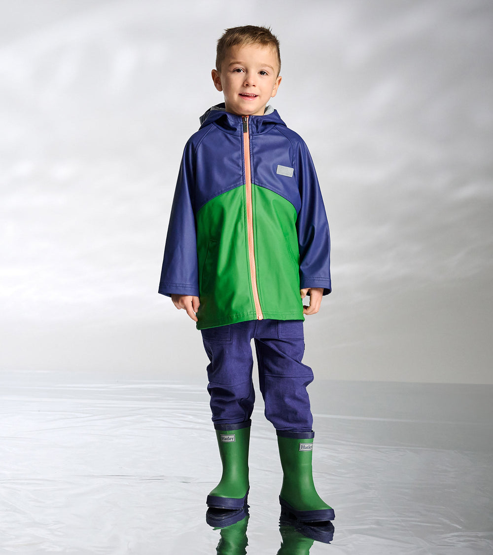 Boys Navy & Green Colorblock Rain Jacket | Hatley Outlet Boys