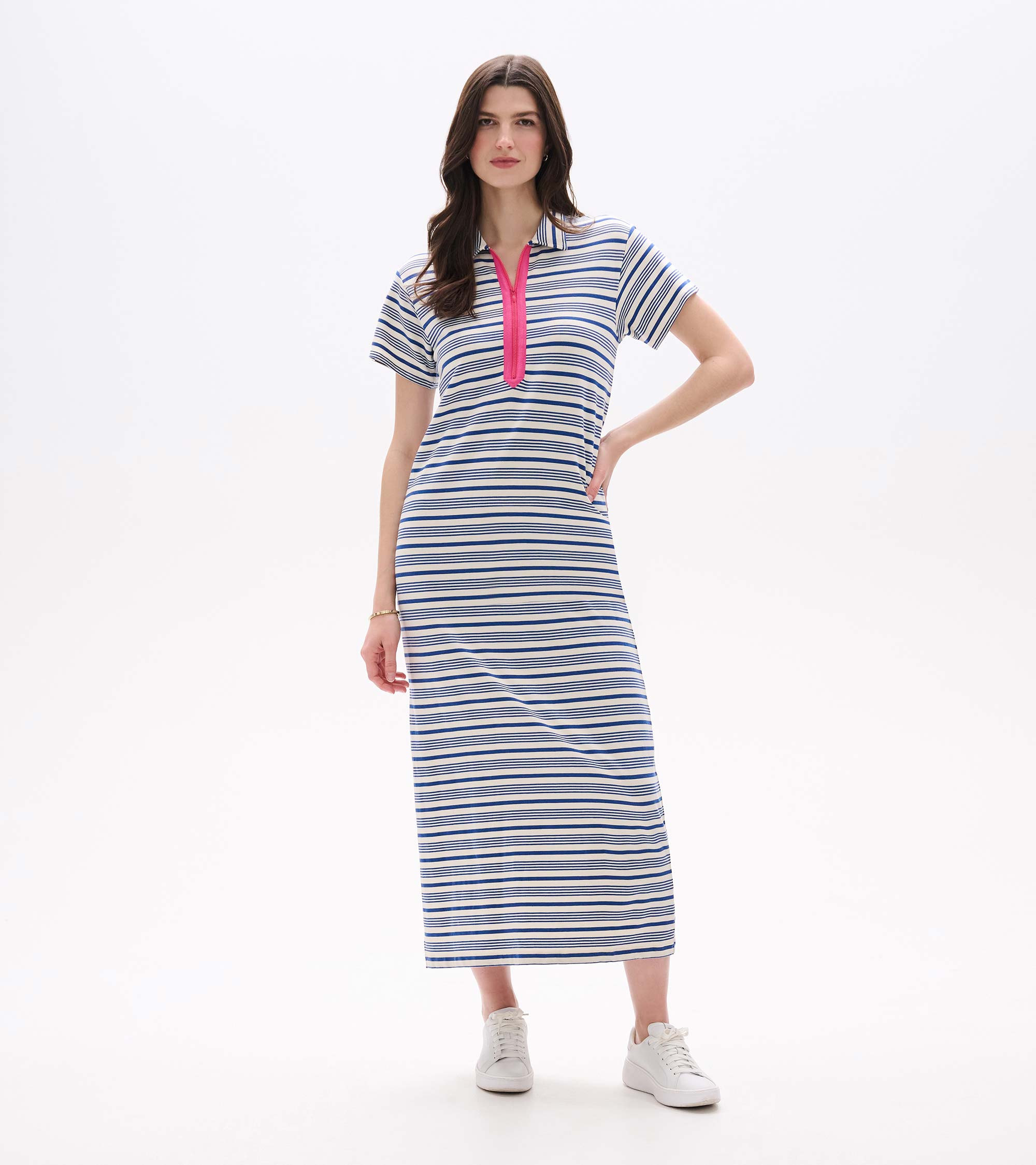 Contrast Zip Maxi Dress - Limoges Stripes | Hatley