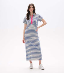 Contrast Zip Maxi Dress - Limoges Stripes | Hatley