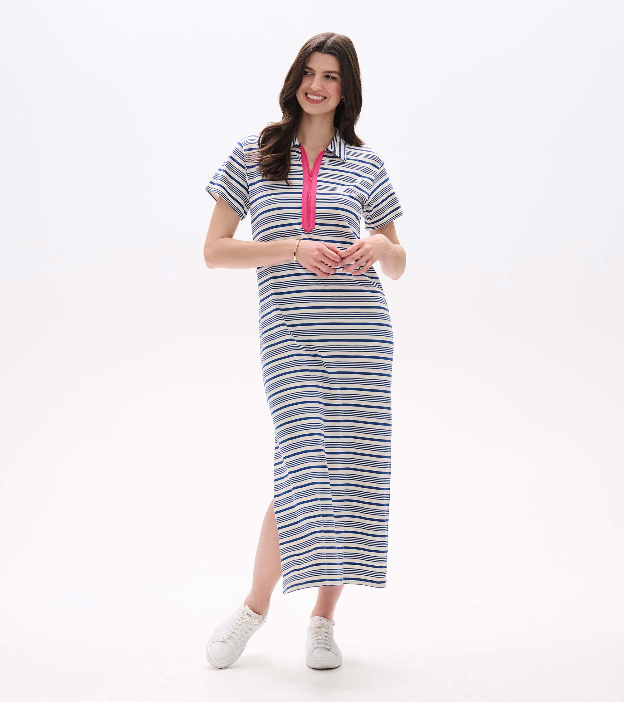 Contrast Zip Maxi Dress - Limoges Stripes | Hatley