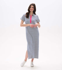 Contrast Zip Maxi Dress - Limoges Stripes | Hatley