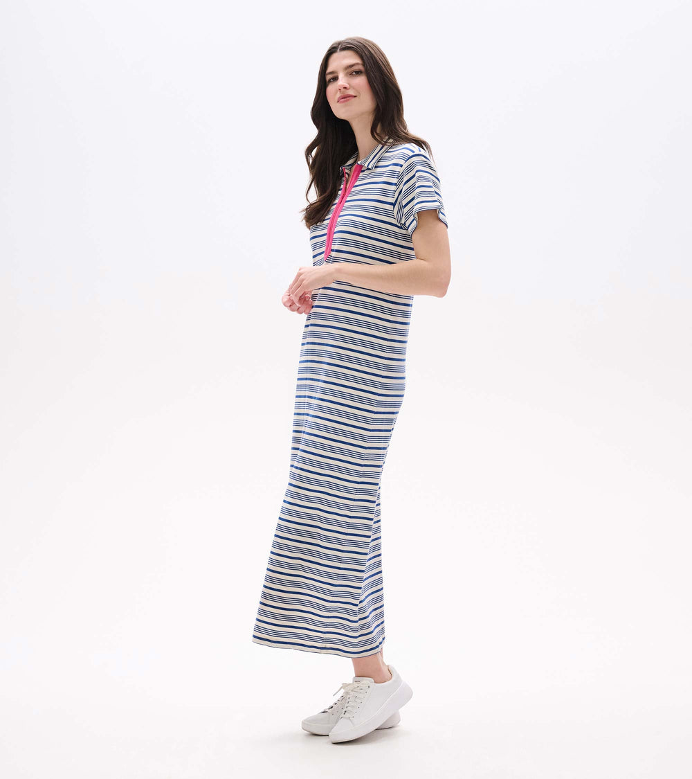 Contrast Zip Maxi Dress - Limoges Stripes | Hatley