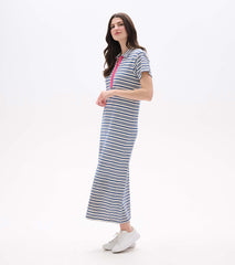 Contrast Zip Maxi Dress - Limoges Stripes | Hatley