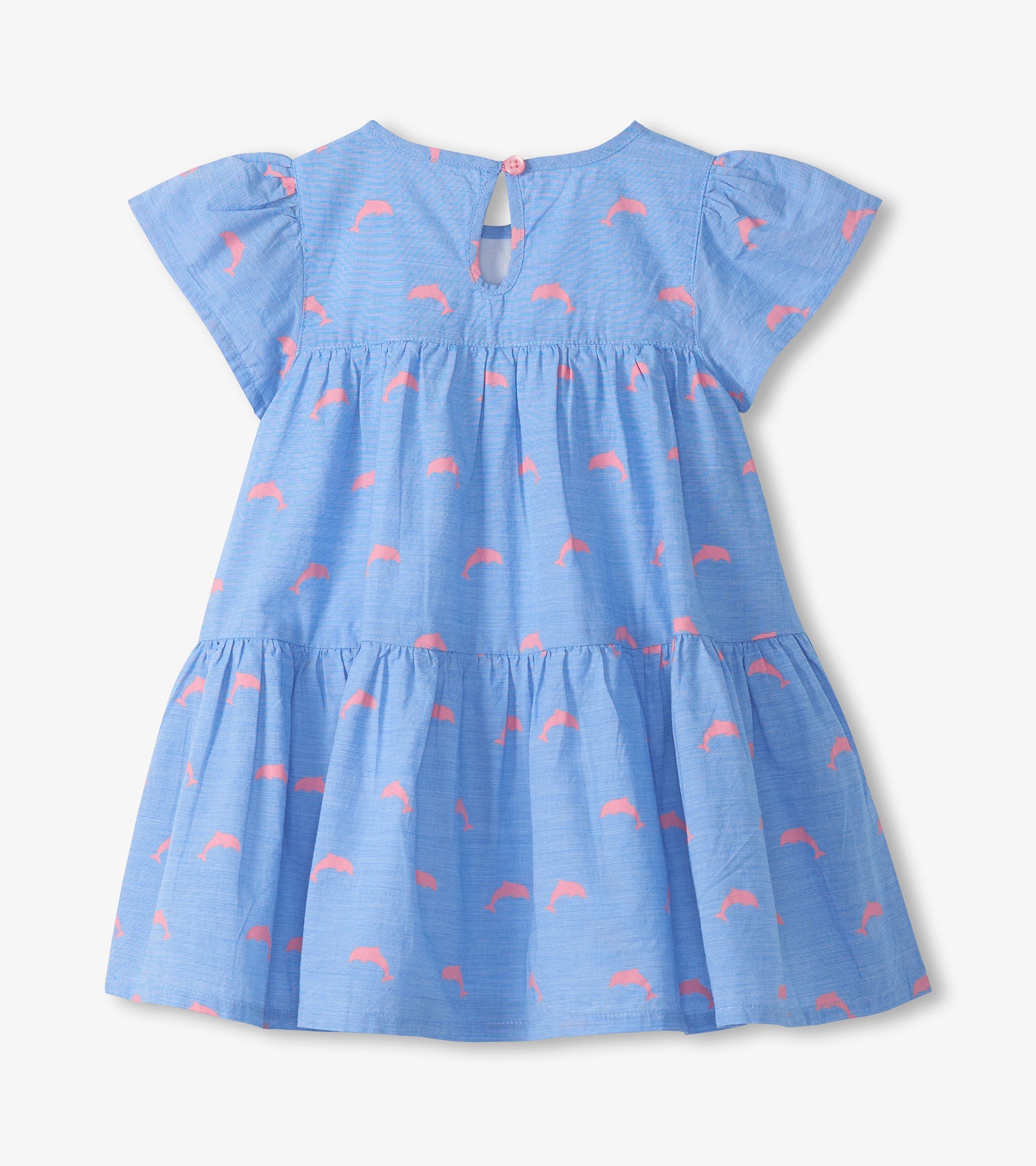 Baby & Toddler Girls Little Pink Dolphins Oxford Woven Cake Puff Dress | Hatley Discount Baby & Toddler