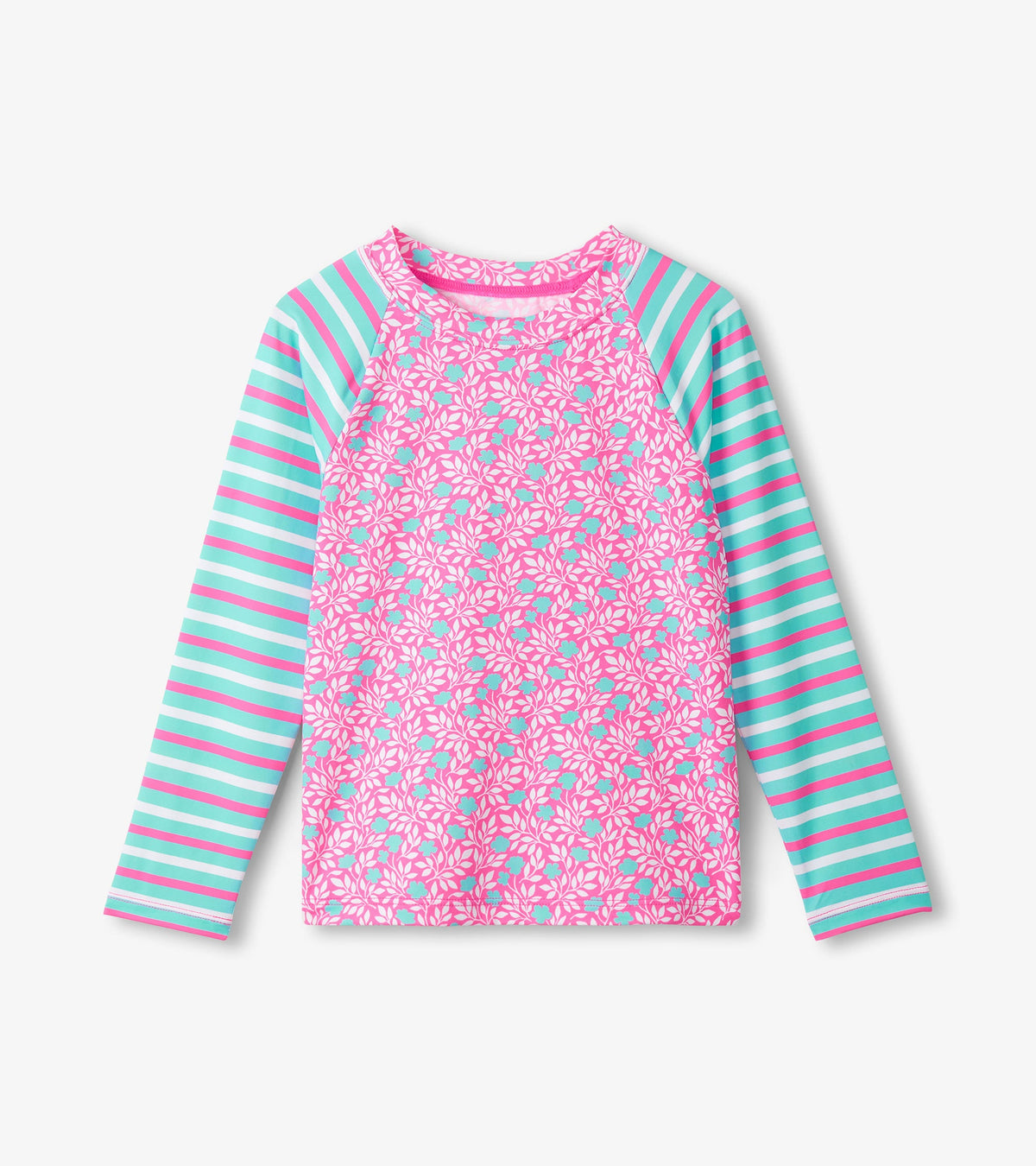 Girls Pink Floral Stripes Long Sleeve Rashguard | Hatley Girls