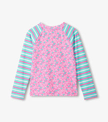 Girls Pink Floral Stripes Long Sleeve Rashguard | Hatley Girls