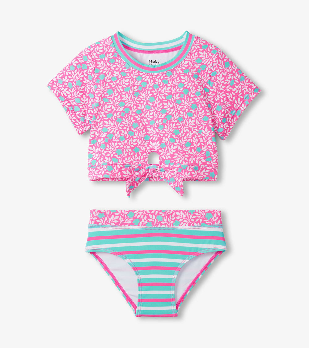 Girls Pink Floral Stripes Tie-Front Two-Piece Swimsuit | Hatley For Girls